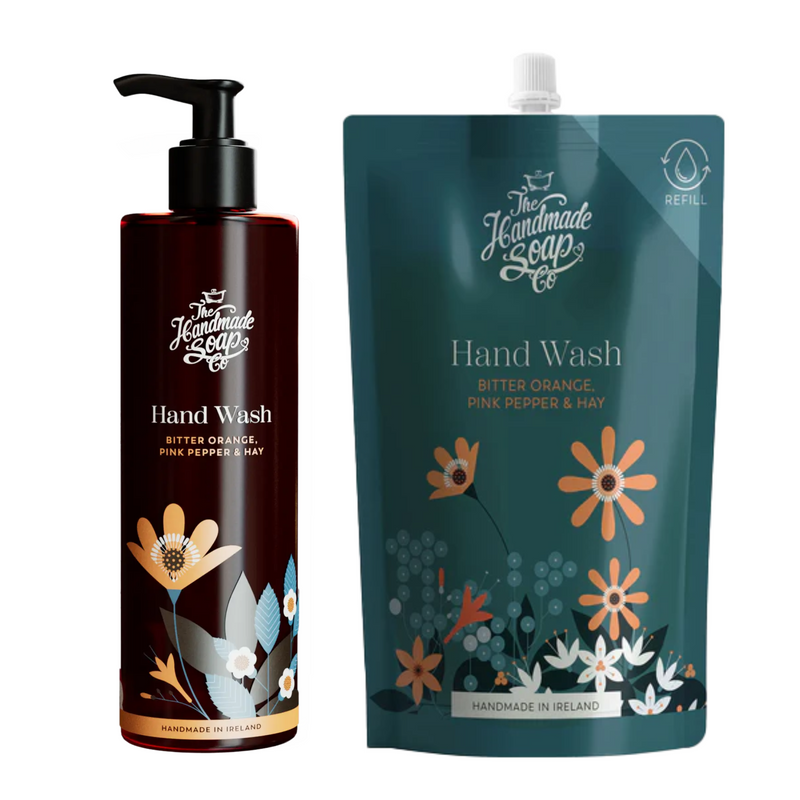 غسول اليدين + عبوة إعادة تعبئة - البرتقال المر، الفلفل الوردي والتبن | ٢٥٠ مل + ٥٠٠ مل
