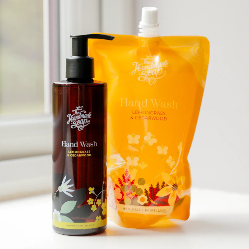 غسول اليدين + عبوة إعادة تعبئة - عشبة الليمون وخشب الأرز | ٢٥٠ مل + ٥٠٠ مل